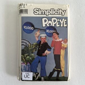 Popeye Costume Sewing Pattern Simplicity 8831 Popeye Olive Sweetpea Adult L